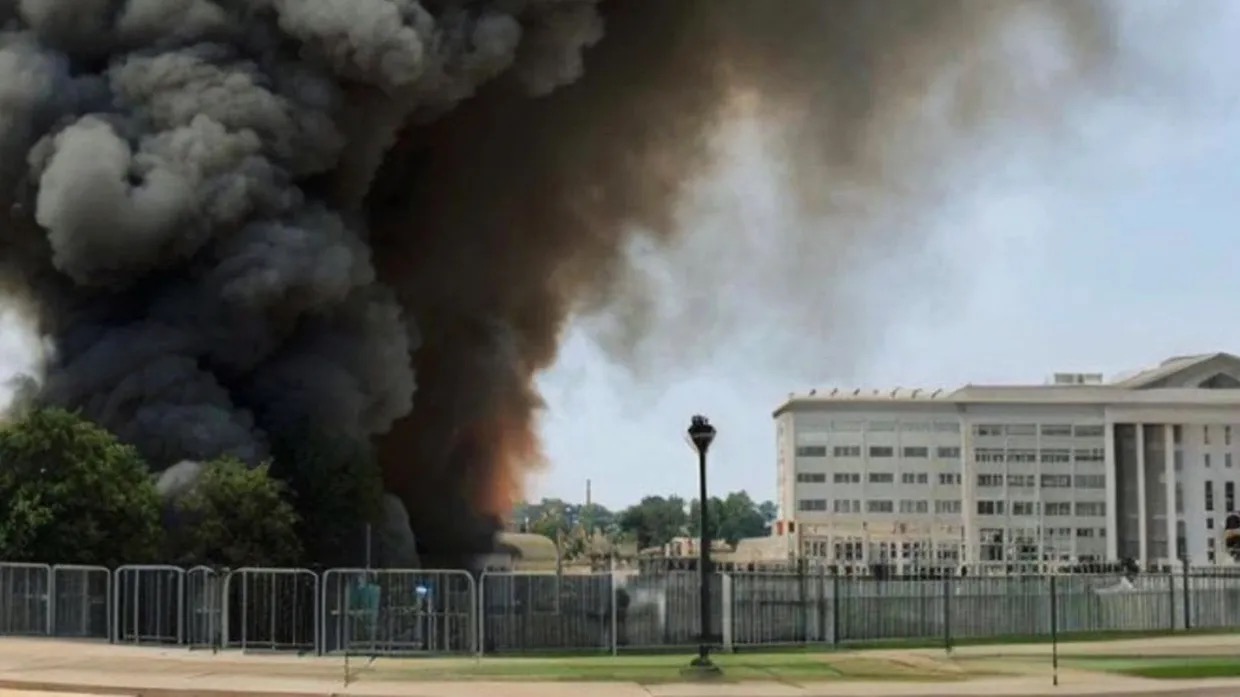 AI-generated picture of smoke next to a building